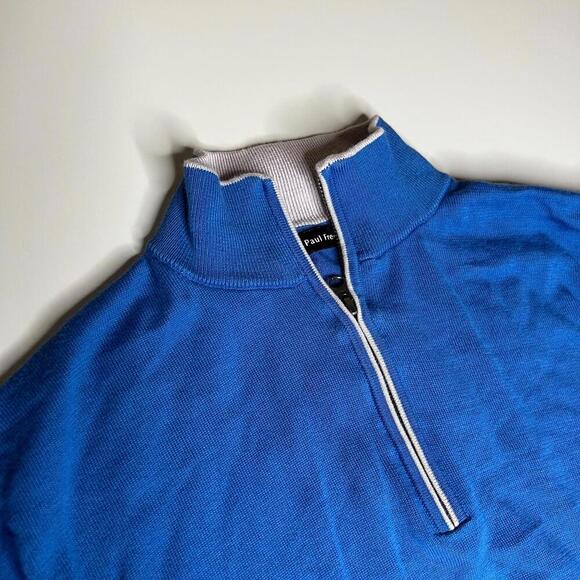 Paul Fredrick Supima Cotton Blue 1/4 Zip Pullover Sweater Men’s XL Lightweight - Picture 7 of 8
